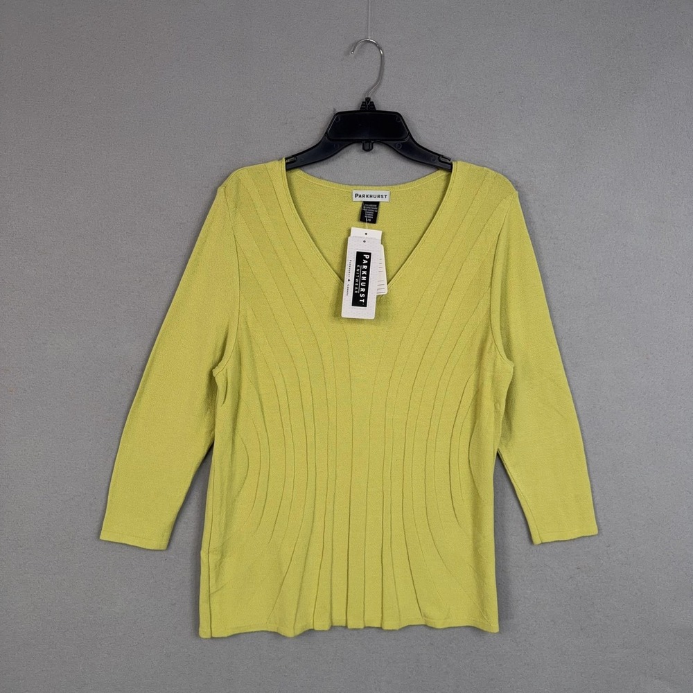 Parkhurst Sweater Womens Large Lime Green V Neck Pullover Ribbed Knit NWT Canada